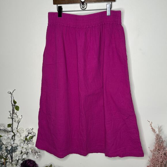 BODEN Double Cloth Smocked Midi Skirt Fuchsia Pink Purple Sz 16/18 {M52} - Picture 5 of 7